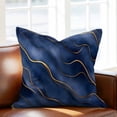 thumbnail image 2 of Abstract Marble Texture Throw Pillow Cover Deep Blue Gold Wave Art Cotton Linen Cushion Cover Throw Pillow Case with Invisible Zipper for Couch Sofa Bed Chair Car 26x26 Inch, 2 of 14