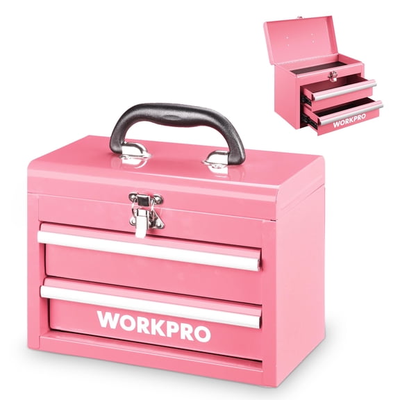 Cinta metálica rosa pequeña portátil Toolbox WORKPRO con 2 cajones