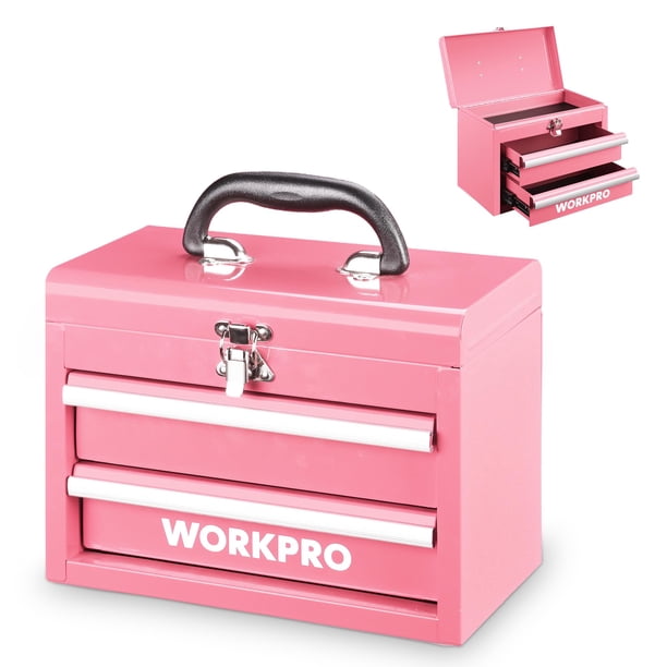 Cinta metálica rosa pequeña portátil Toolbox WORKPRO con 2 cajones