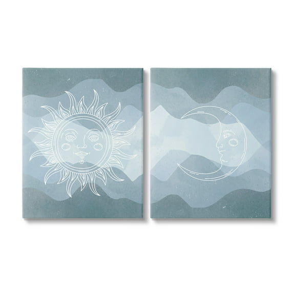 Stupell Industries Celestial Sun & Moon Landscape Painting Gallery Wrapped Canvas Art Print Wall Art, 16 x 20, Set of 2