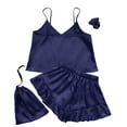 thumbnail image 4 of FAIWAD Women's 3 Sets Pajamas Set Satin Sleeveless Crop Top and Shorts Lounge Set with Bag, 4 of 5