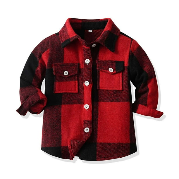 Chaquetas y abrigos casuales de manga larga sin capucha para niños pequeños, camisa de franela, chaqueta a cuadros de manga larga con solapa, tops de otoño para niños y niñas, camisa para niños
