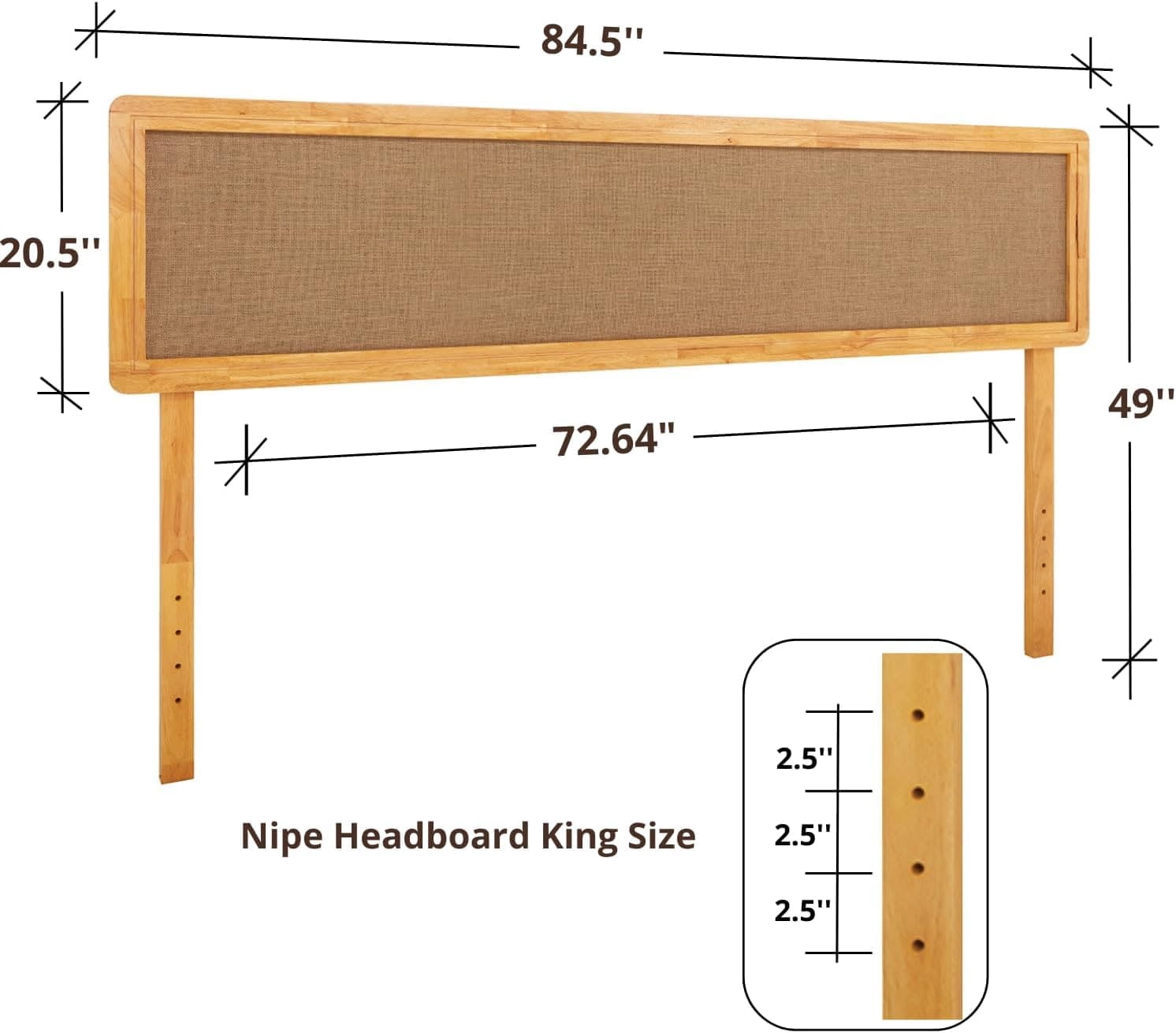 Grace King Size Headboard, Bohemian, Solid Wood, Natural