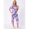 thumbnail image 2 of DARING DIVA Short Sleeve Lounge Set Tie Dye Capri Pants 2 Pieces 2XL Purple, 2 of 6