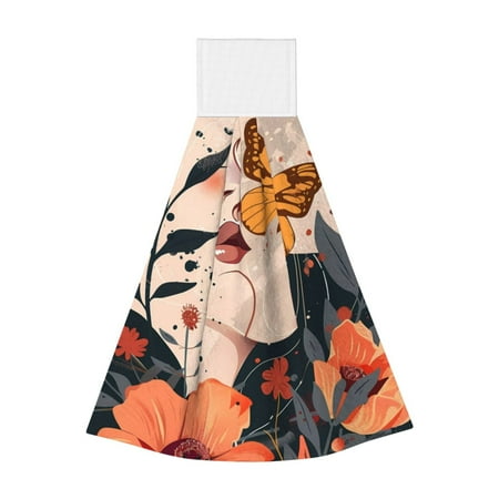 

Lukts Butterfly Floral Elegance for Coral Fleece Velcro Towel Suitable for Bathroom Kitchen Hanging Absorbent Towel Household Items