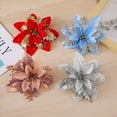 thumbnail image 5 of Artificial Christmas Glitter Flowers,Xmas Tree Flower Ornament Decor, Glitter Flowers with Clips And Rods, Xmas Tree Flower Ornament Poinsettias Decor,Artificial Poinsettia Flowers(White), 5 of 7