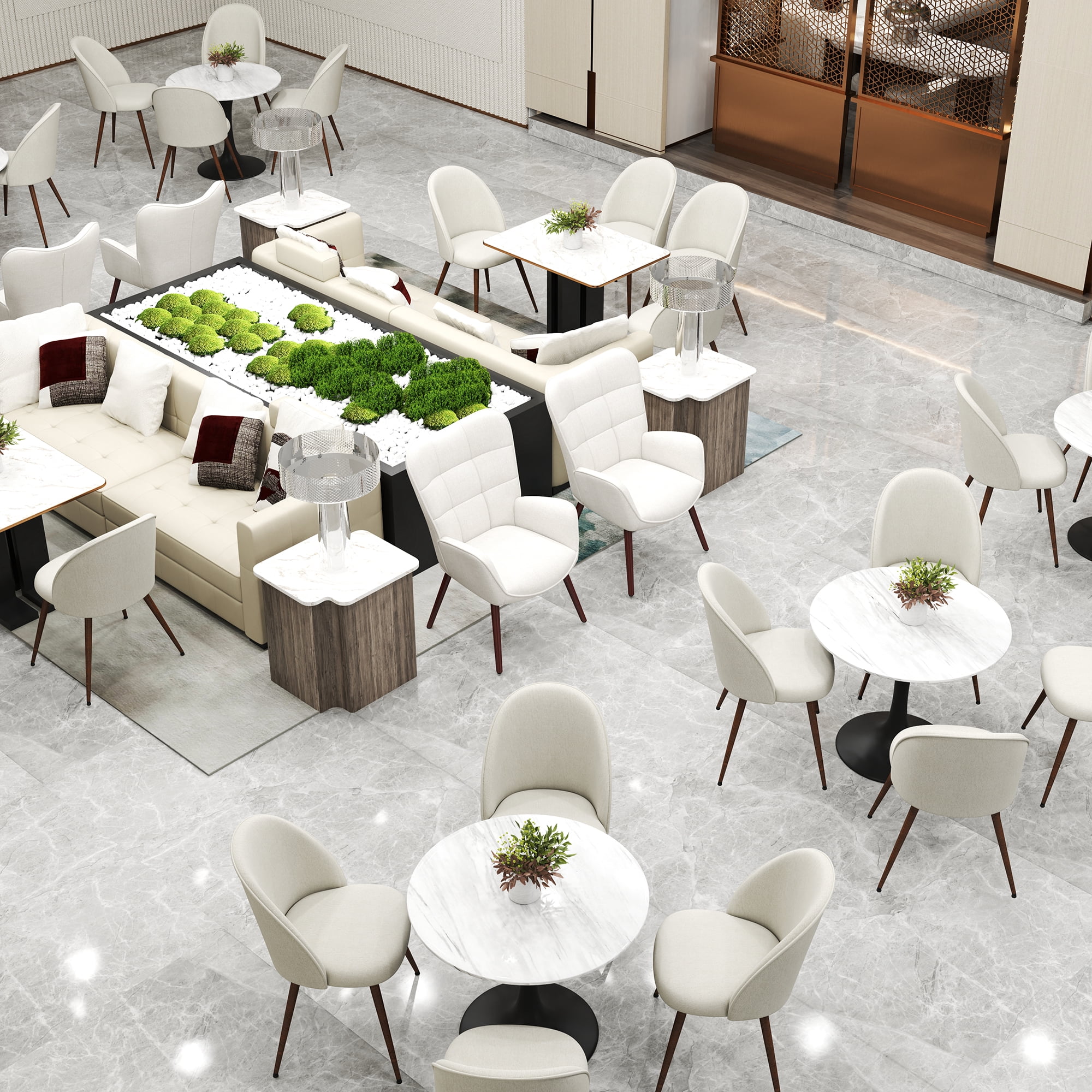 Homy Casa 2 Piece Upholstered Fabric Dining Chairs with Thick Cushion and Walnut Finish Metal Legs