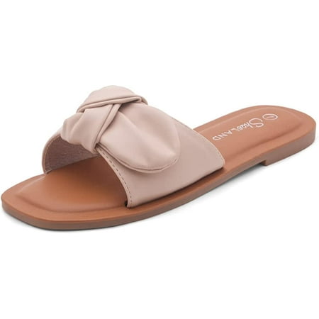 

Women s Square Open Toe Slide Slip on Bow Tie Flat Sandals for Summer
