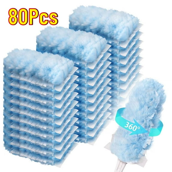 Duster Refills 360° for 80 pcs & 1 Handle Featuring 5x Powerful Dust Removal Disposable Feather Duster Multi Surface Refills Super Efficient Duster Kit Compatible with Dusters