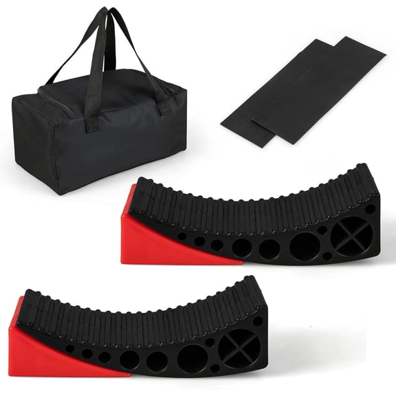 Camper Leveler 2 Packs, RV Leveling Blocks Ramp Kit w/Carrying Bag, Precision Camper Leveling for Travel Trailer RV Truck, Includes 2 Curved Levelers,2 Chocks & 2 Non-Slip Mats, Up to 35,000 lbs