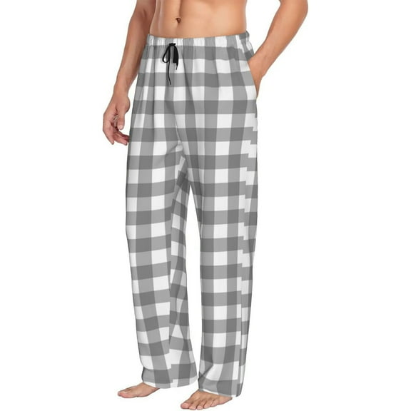 Picia Gray Checkboard Mens Soft Woven Cotton Elastic Waistband Sleep Pajama Pant Lounge Sleep Pant With Pockets And Drawstring-Small