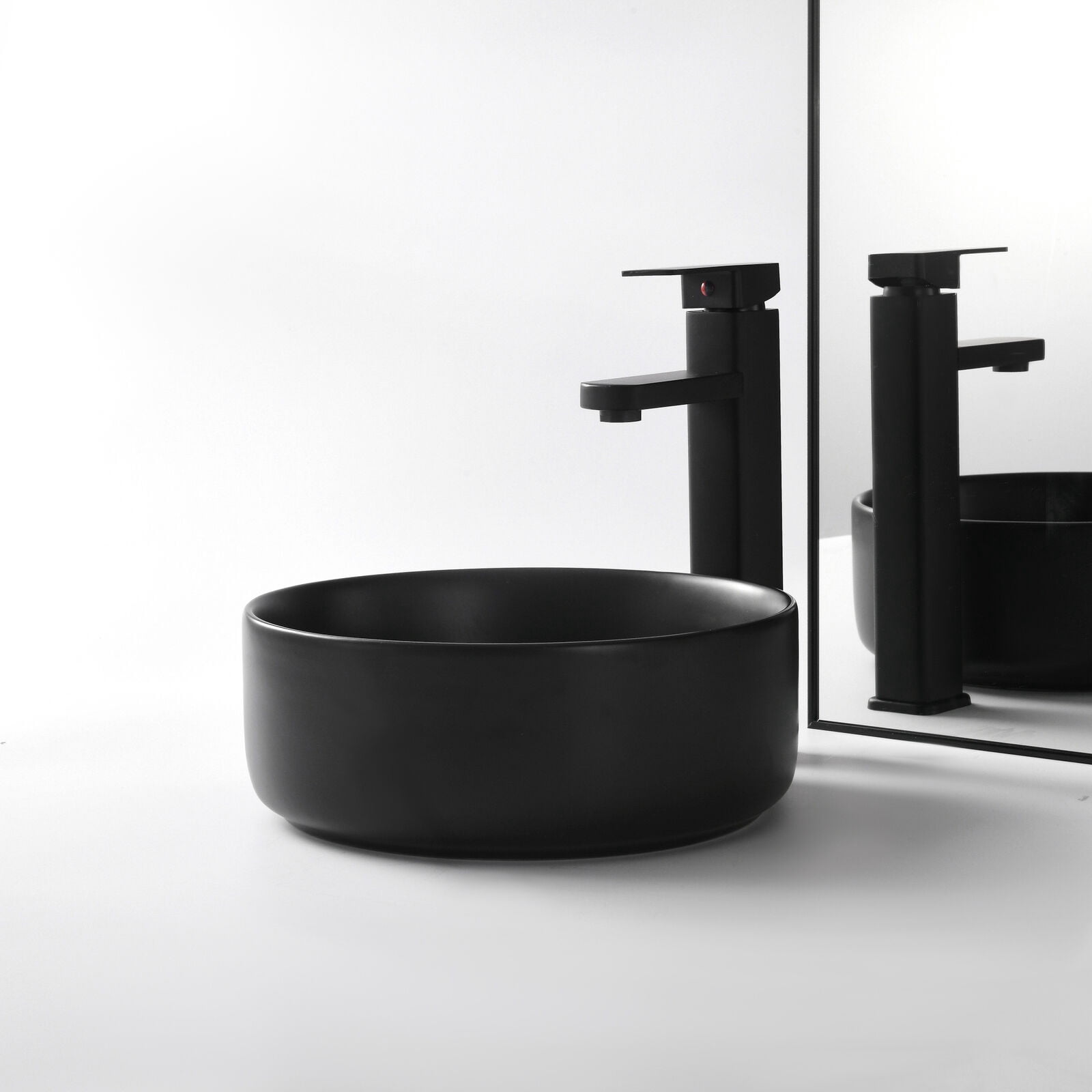 12" Matte Black Basin with Pop Up Drain Round Counter Top Vessel Bathroom Sinks
