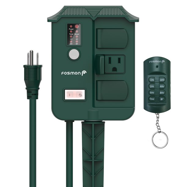 Fosmon Outdoor Power Stake Timer with Photocell, Power Strip Timer with