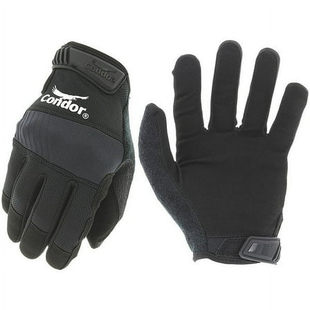 Condor Mechanics Gloves, Synthetic Leather Palm, Polyester Back, 9, Black