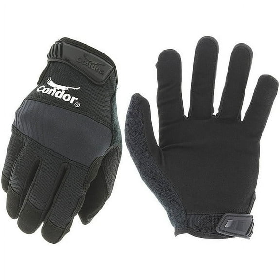 Condor Mechanics Gloves, Synthetic Leather Palm, Polyester Back, 9, Black