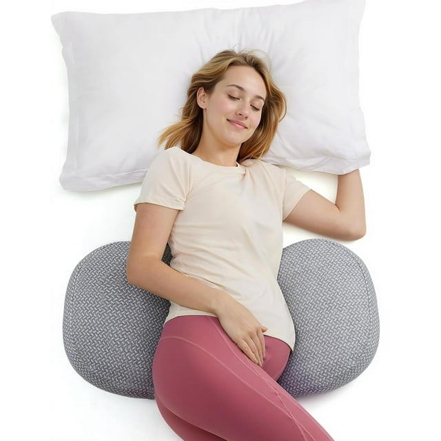 Almohada de embarazo Momcozy en forma de W, soporte de maternidad, color gris