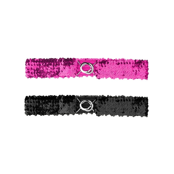 Cinturones elásticos delgados de 2 piezas para mujer INSPIRE CHIC con brillo y decoraciones de lentejuelas color rojo rosa