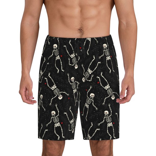 Fotbe Happy Skeletons Dancing Pantalones Cortos de Pijama para Hombre, Ropa de Dormir, Pantalones de Pijama Cortos para Hombre-Medium