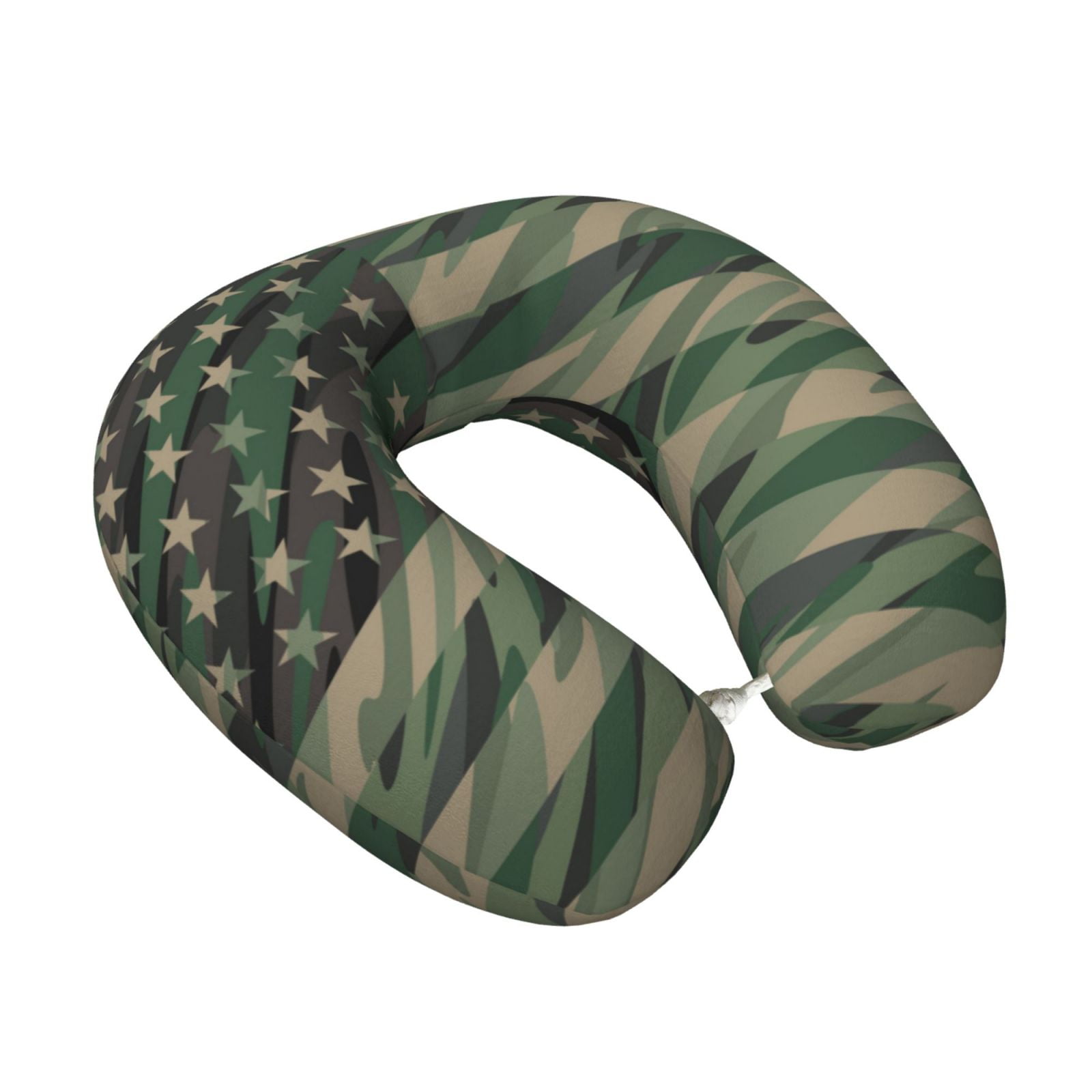 Xecao Jungle Green Camo USA Flag Print Memory Foam Cervical Neck Pillow Versatile U-Shaped Pillows for Home,Office,Camping,Travelling,Soft Washable Cover