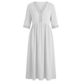 thumbnail image 5 of ClodeEU Women's V Neck 3/4 Sleeve Tiered Midi Dress,Casual Loose Flowy Beach Vacation Dress White,Women's Plus XXL, 5 of 9
