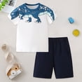thumbnail image 2 of Boys Toddler Summer Clothes 2T 3T 4T 5T Kids Short Sleeve Truck Print T-Shirt Tops Solid Color Shorts Set 2Pcs Casual Cute Toddler Boy Outfits ,Blue, 2 of 6