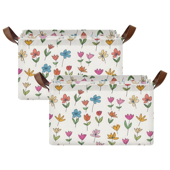 Rectangle Storage Basket with Handles Floral Collapsible Bin Large Bins Decorative for Clothes Toys Bedroom