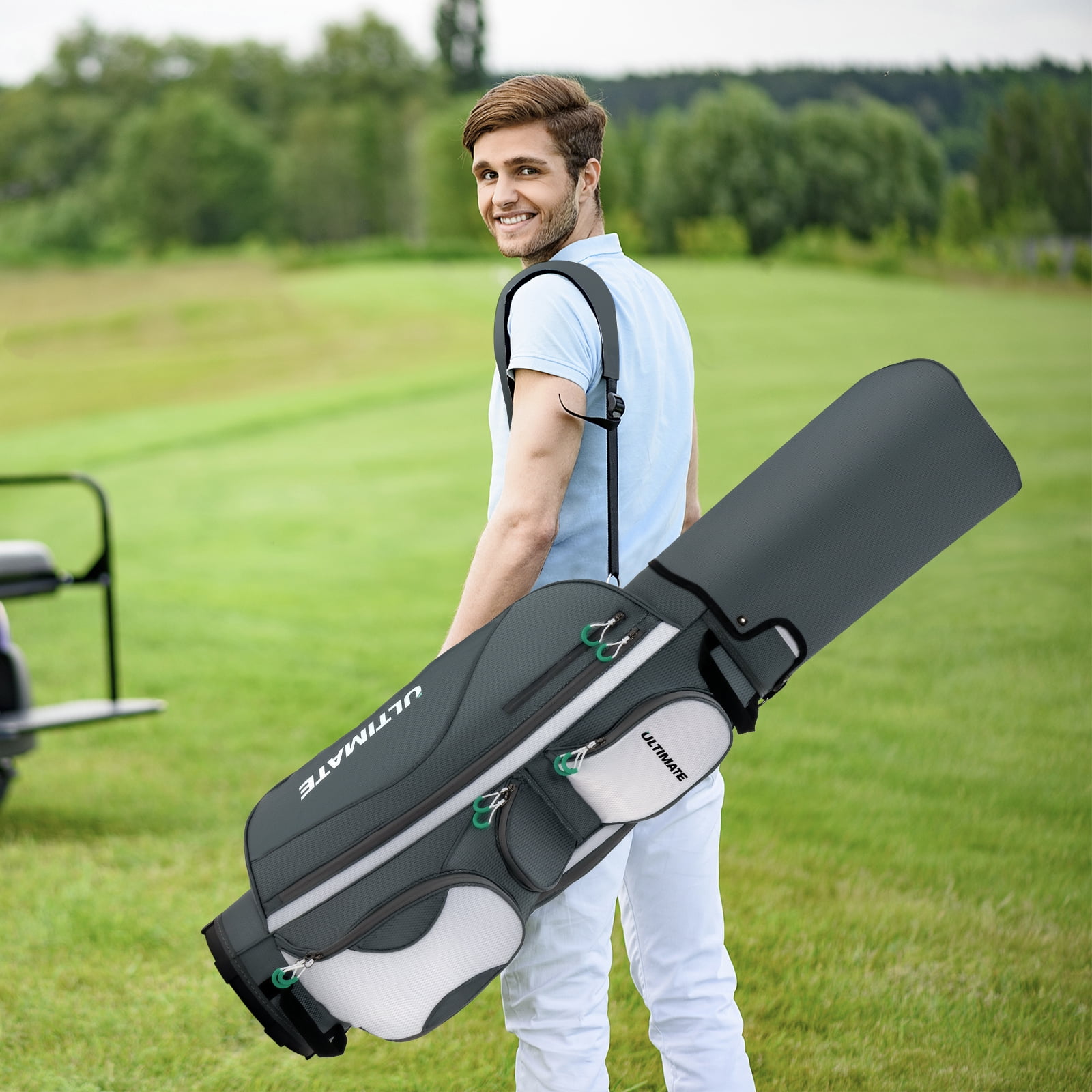 Topbuy Golf Stand Bag Lightweight Golf Cart Bag w/ 14 Way Top Full-Length Club Dividers 7 Zippered Pockets Valuables Pocket