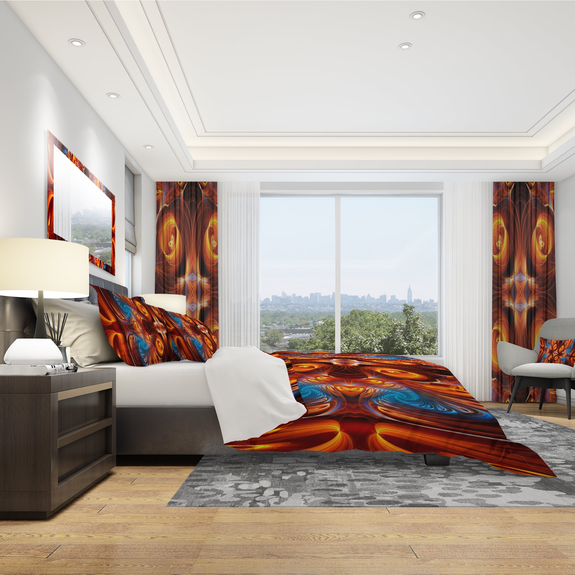 Designart 'Orange and Blue Mirrored Art' Modern & Contemporary Duvet Cover Set