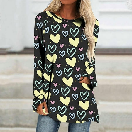

Juebong Sweatshirt for Women Valentine Day Printed Sweatshirt Crewneck Casual Lightweight Long Sleeve Pullover Sweater Top Yellow shirts for women L