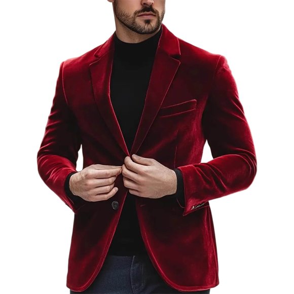 Wo-Fusoul Men's Suit Jacket for Men, Sequined Blazer in Solid Blue, Fashionable Formal Wear for Parties and Events, Size L