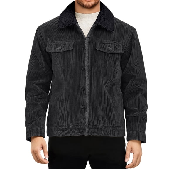 Men's Corduroy Jacket with Lapel Black L