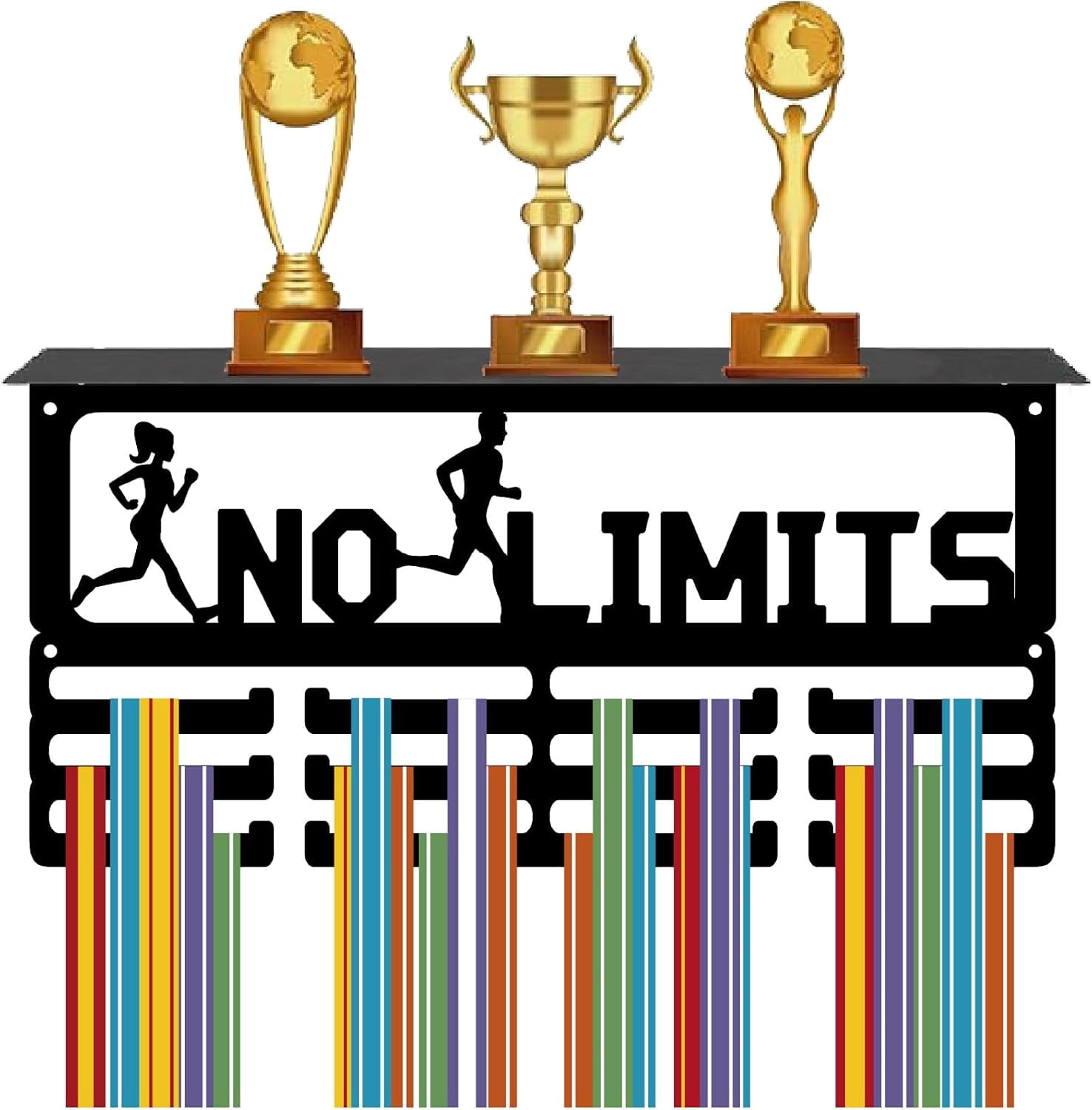 1 Set Football Medal Holder Soccer Medal Hanger Display Sports Race Competition Awards Ribbons Organizer Metal Rack Trophy Shelf Frame for Hanging 70+ Medals Runners Players Gifts 15.7 x 7.9Inch