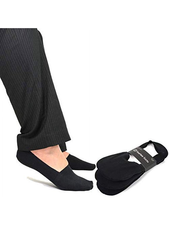 TeeHee Men's Seamless No Show Socks 3 Pairs Cotton Dress Footie Liner Socks (Black)