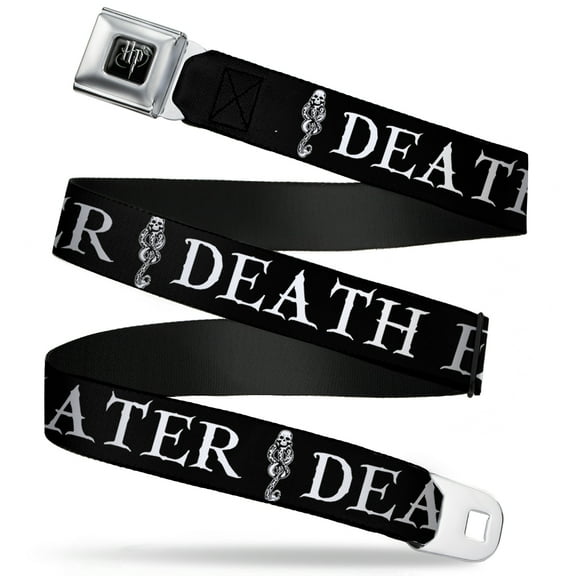 The Wizarding World of Harry Potter Belt, Seatbelt Buckle Belt, Death Eater Dark Mark Black White, 30 to 44 Inches
