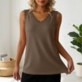 thumbnail image 4 of Jalioing Womens V Neck Tank Tops Solid Casual Basic Sleeveless Lace Trim Tanks Fashion Ribbed Knit Undershirts Tops, 4 of 7