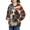 thumbnail image 3 of Xoenoiee Boys Hoodies Long Sleeve Hoodies Hooded Sweatshirt with Front Kangaroo Pocket Fall Winter Tops for Kids Walk Travel Workout, Vintage American Flag Bourne Mountain Dog Pattern, M, 3 of 7