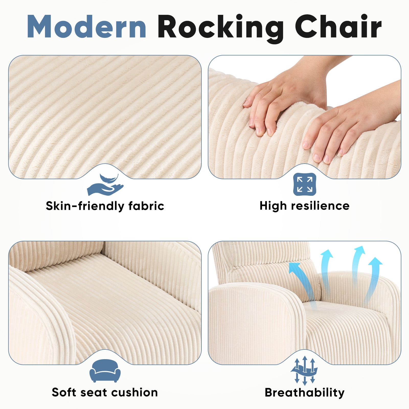 EDX 360°Swivel Nursery Chair, Comfy Chair for Bedroom, Rocking Chair with Thickened Seat Cushion, High Back Sofa Chairs for Living Room, Nursery Room and Reading Room, Beige