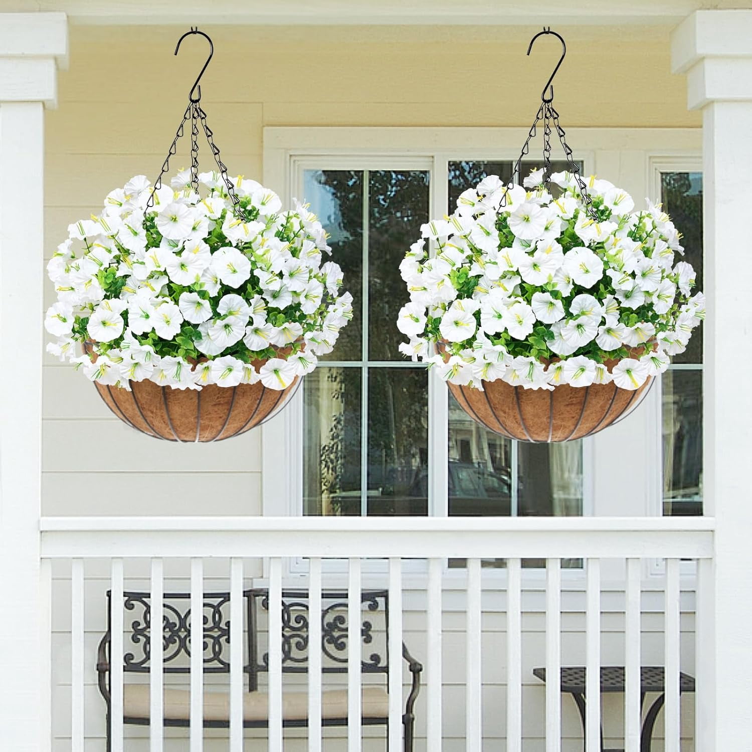 MARTINE MALL 12 Bundles Look Real Artificial Flowers for Outdoors, Realistic Fake Outdoor Flowers, UV Resistant Silk Petunia Flowers for Outside Faux Flowers Plants for Outdoor Porch, White