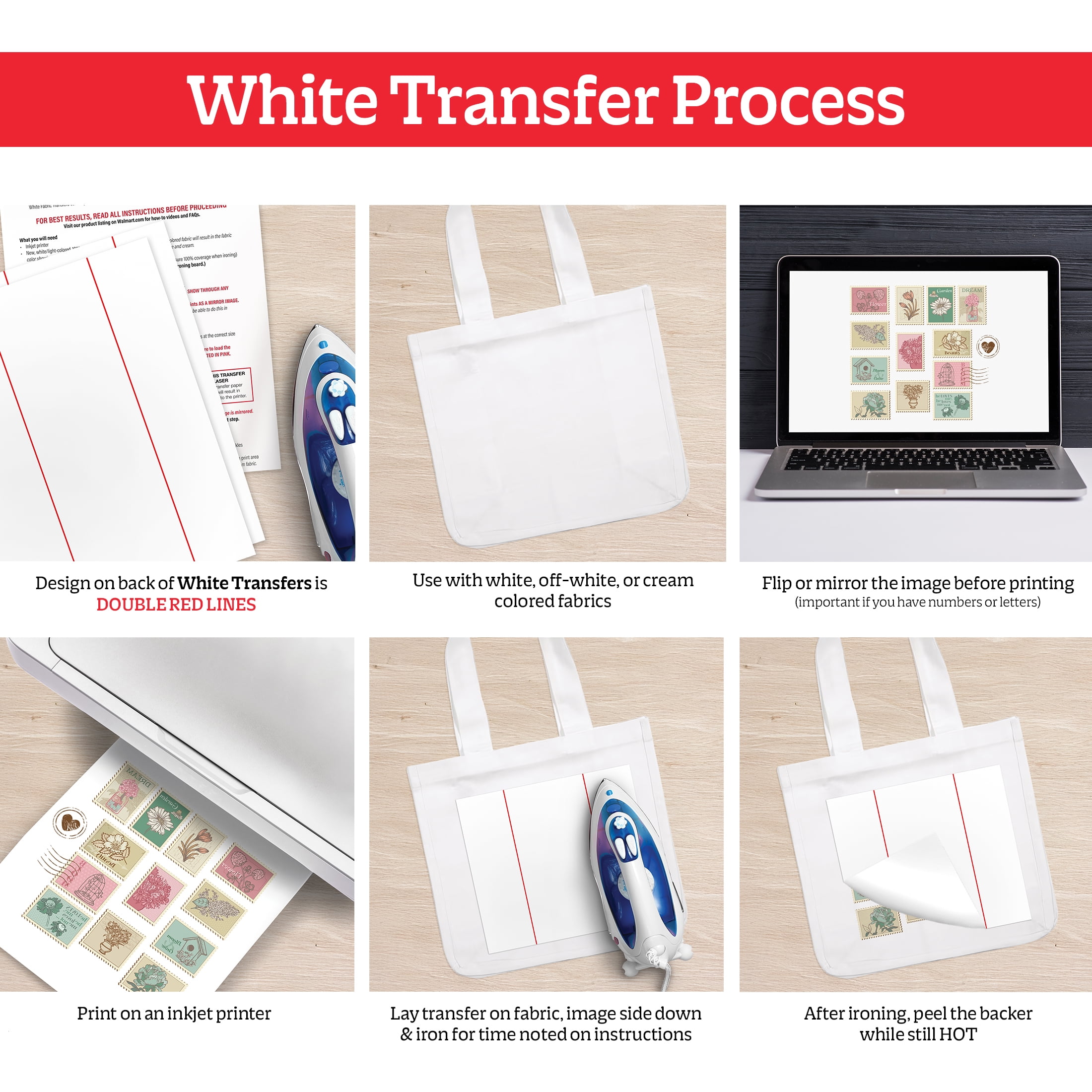 Hello Hobby Light Fabric Transfer Paper, Inkjet Printable, 8.5" x 11", 8 Sheets