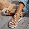thumbnail image 3 of Rokment Beach Glitter Rhinestones Platform Wedge Dressy Sandals for Women Bridal Boho Breathable Comfortable Linen Sole Espadrilles Chunky High Heel Slingback Summer Shoes White Size 9.5, 3 of 5