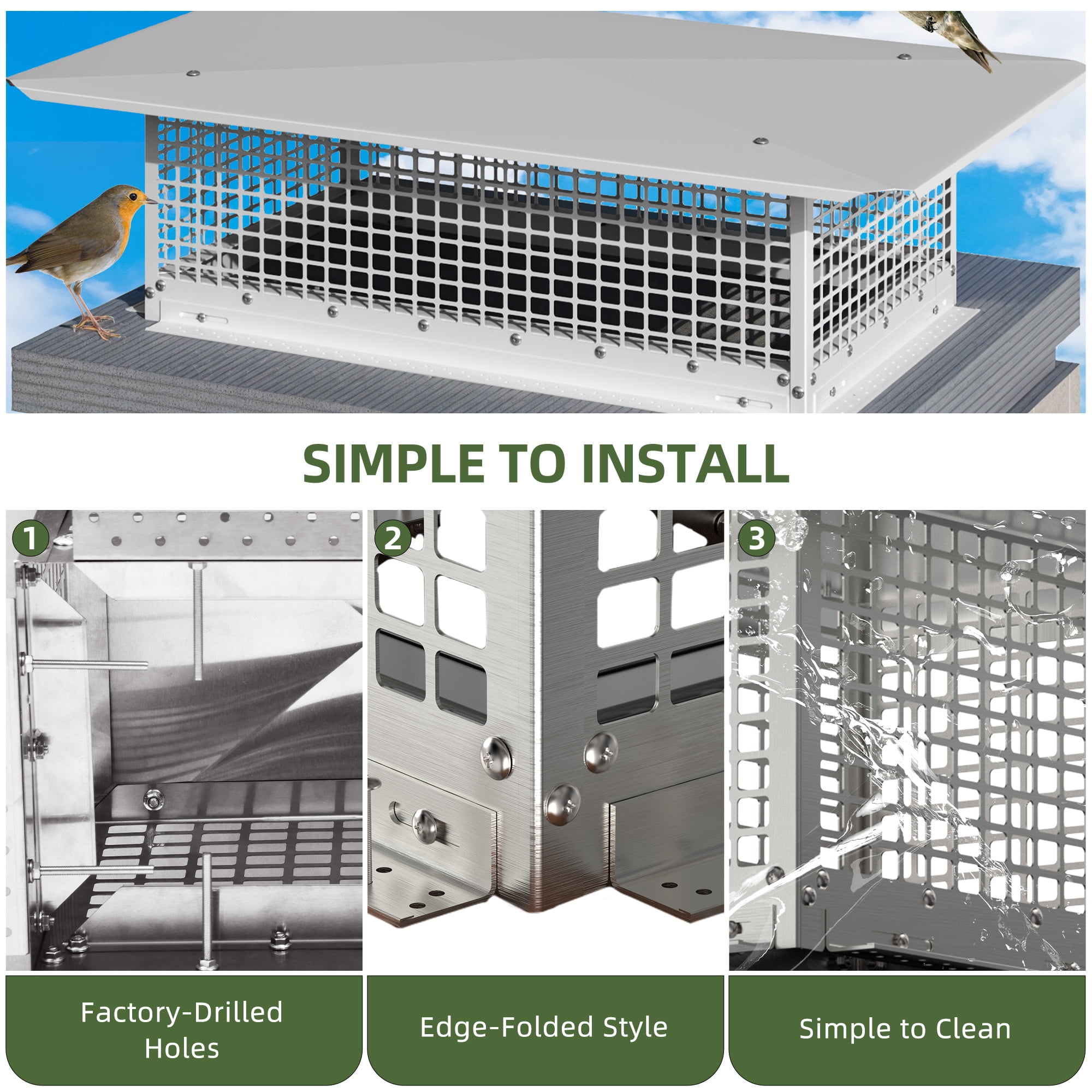 Uforic Heavy-Duty Fireplace Chimney Cap 29" x 17", Adjustable Stainless Steel Cover for Flue Protection, Improved Ventilation