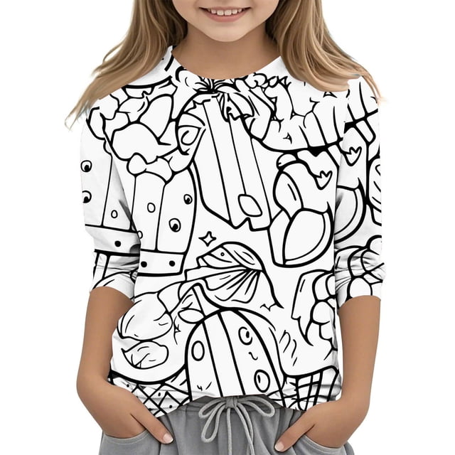 COM1950s Chemises pour Filles, Zhongda Sweat à Capuche Imprimé Graffiti pour Enfants