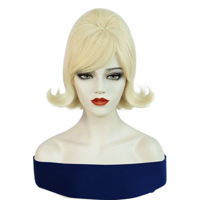 Peluca genérica para cosplay, rubia, corta, rizada, 33 cm, estilo retro vintage