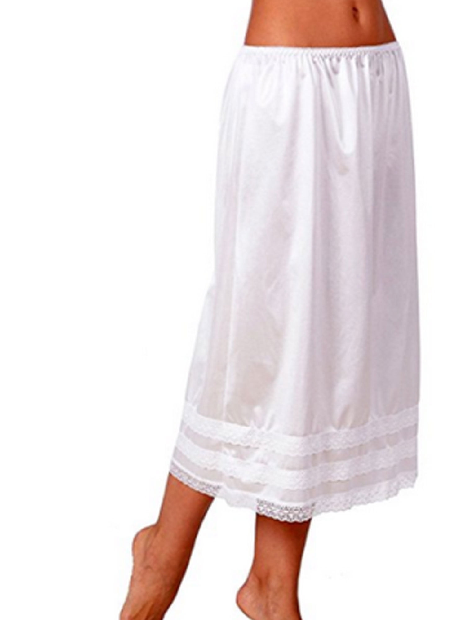 PALE AQUA shiny SATIN white lace waist HALF SLIP petticoat 4 lengths 6 ...