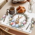 thumbnail image 3 of Bunny Easter Placemats Set of 8 Spring Floral Botanical Wreath Eggs Place Mats Indoor Wipeable Table Mats Washable Cloth Dining Table Placemats for Kitchen Holiday Party Home Decor 13x19 Inch, 3 of 9