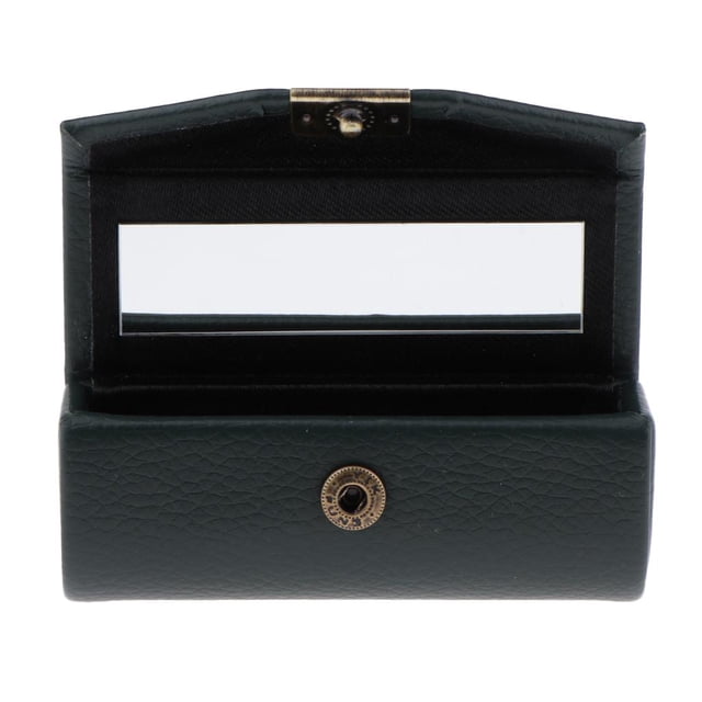 Milaget Texture Cuir PU Fait Main 3.5 Pouces Porte-Rouge à Lèvres Femme avec Miroir Vert Profond