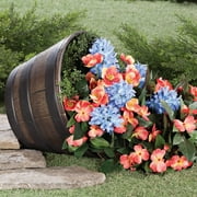 Wood-Look Barrel Planters, Lightweight Durable Plastic, Outdoor Décor, Rustic – 8” H x 13” Dia