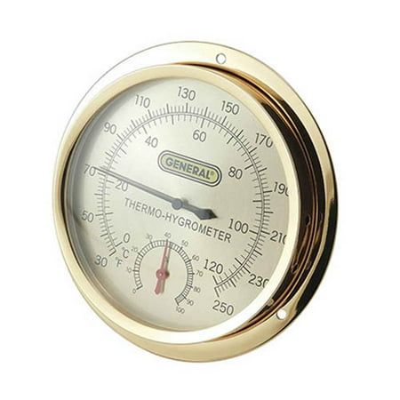 General Tools B600FC Round Brass Wall Mount Thermo-Hygrometer