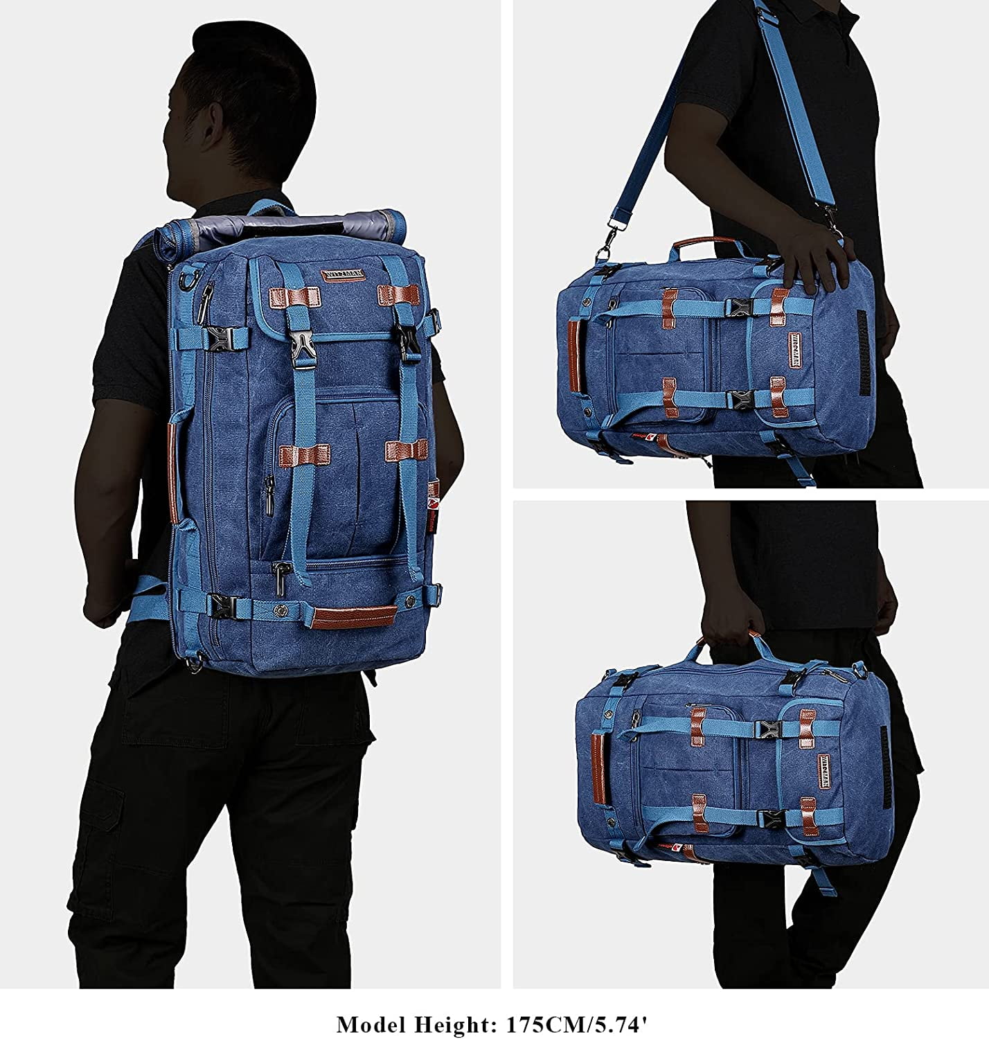WITZMAN Travel Backpack for Men Large Canvas Backpack Luggage Carry on Duffel Bag A519-1 Blue