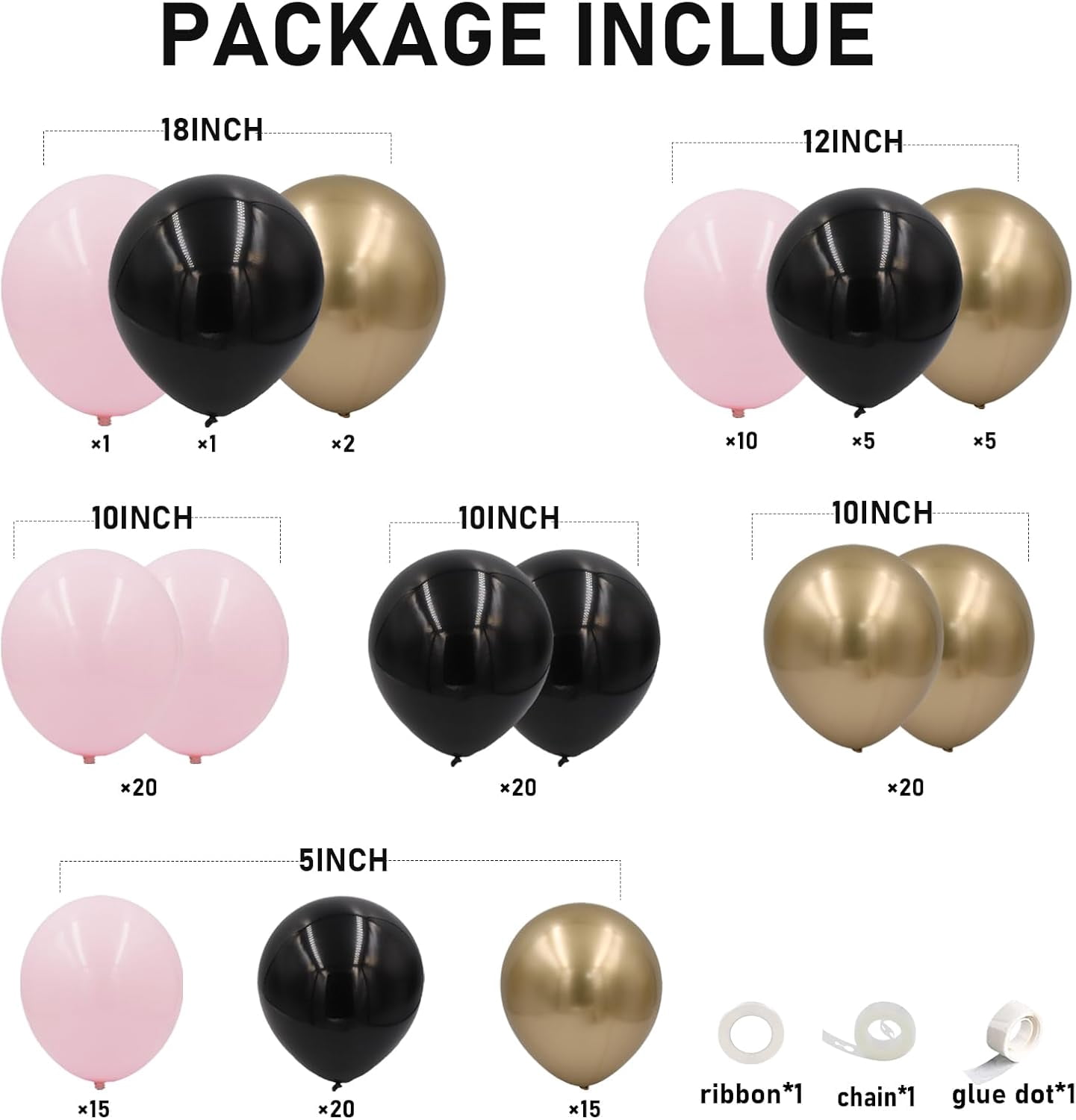 Black Pink and Gold Balloons Arch Kit, 134pcs 18/12/10/5inch Black Pastel Pink Chorme Gold Balloons Garland for Princess Birthday Wedding Bridal Baby Shower Bachelorette Mother's Day Party Decoration